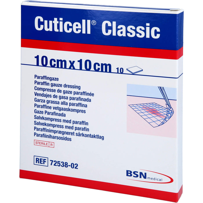 Cuticell Classic 10 x 10 cm Paraffingaze, 10 pcs. Wound gauze