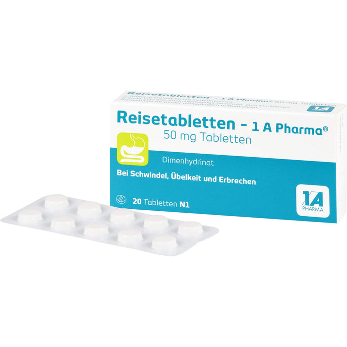 Reisetabletten - 1A Pharma bei Schwindel, Übelkeit und Erbrechen, 20 pcs. Tablets