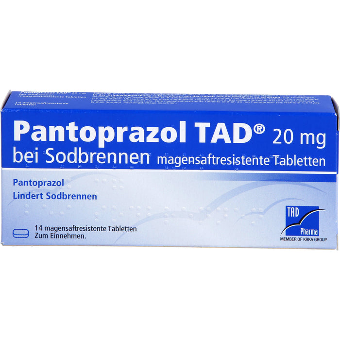 Pantoprazol TAD 20 mg magensaftresistente Tabletten bei Sodbrennen, 14 pcs. Tablets