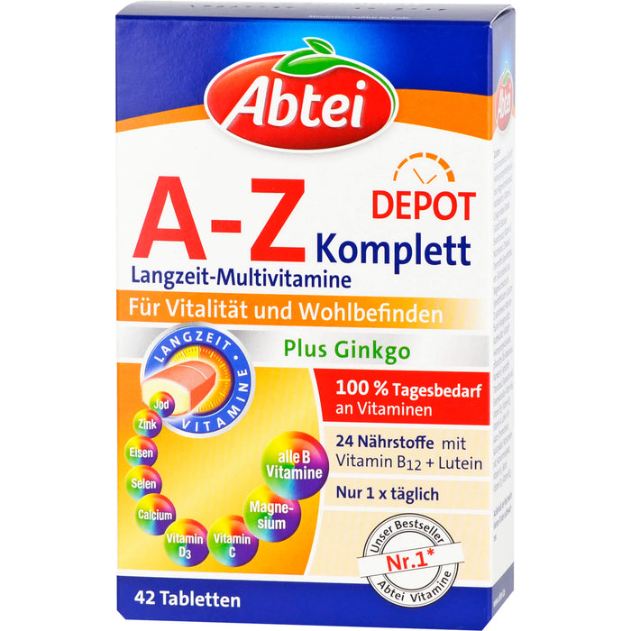 Abtei A-Z Komplett Depot Langzeit-Multivitamine Tabletten, 42 pc Tablettes