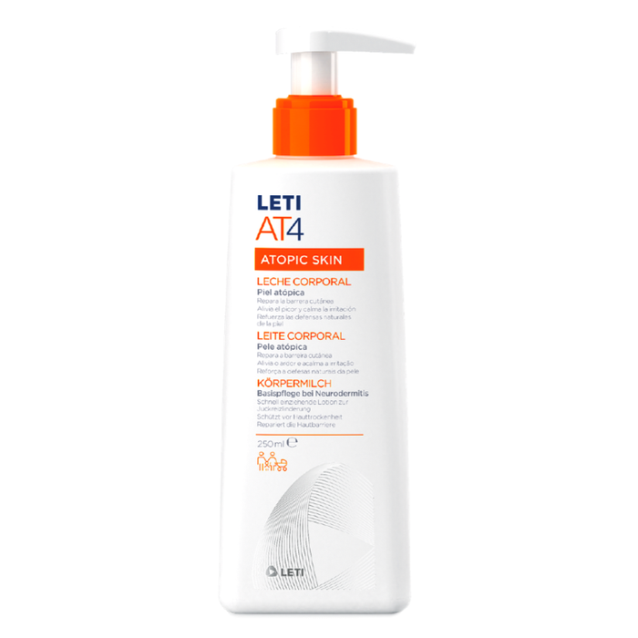 LETI AT4 Körpermilch - Feuchtigkeitsspendende Lotion zum Schutz trockener oder zu Neurodermitis neigender Haut, 250 ml Cream