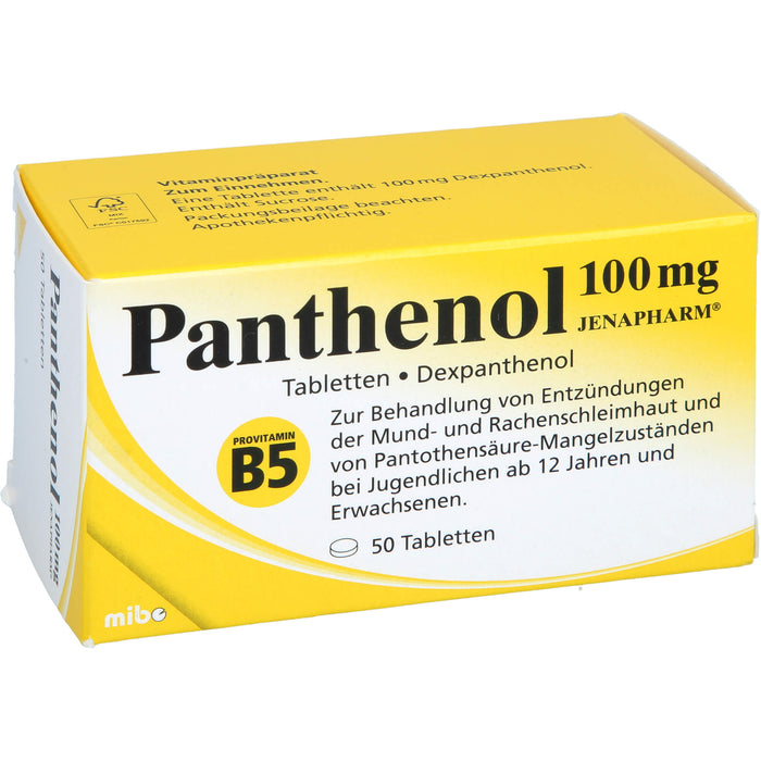 Panthenol 100 mg JENAPHARM Tabletten zur Behandlung von Entzündungen der Mund- und Rachenschleimhaut und von Pantothensäure-Mangelzuständen, 50 pcs. Tablets