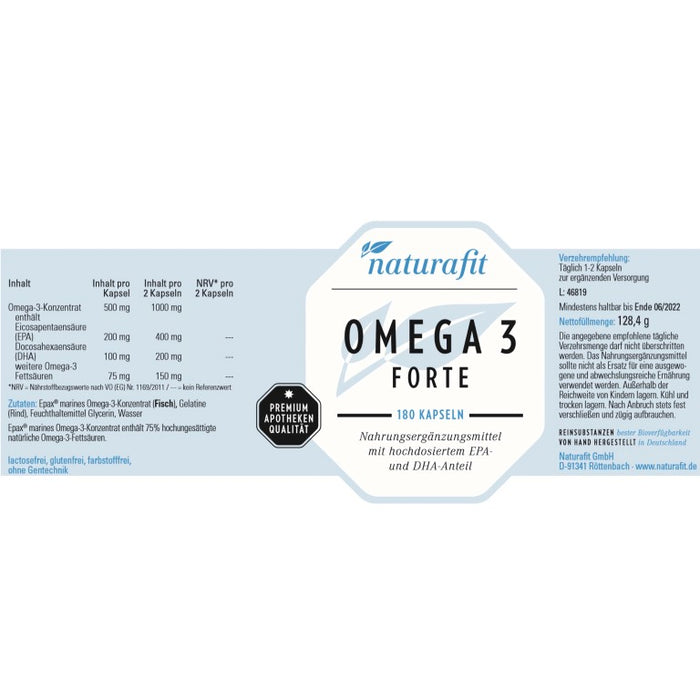 naturafit Omega 3 Forte Kapseln, 180 St. Kapseln