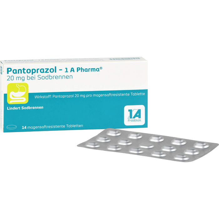 Pantoprazol - 1 A Pharma 20 mg Tabletten bei Sodbrennen, 14 pc Tablettes