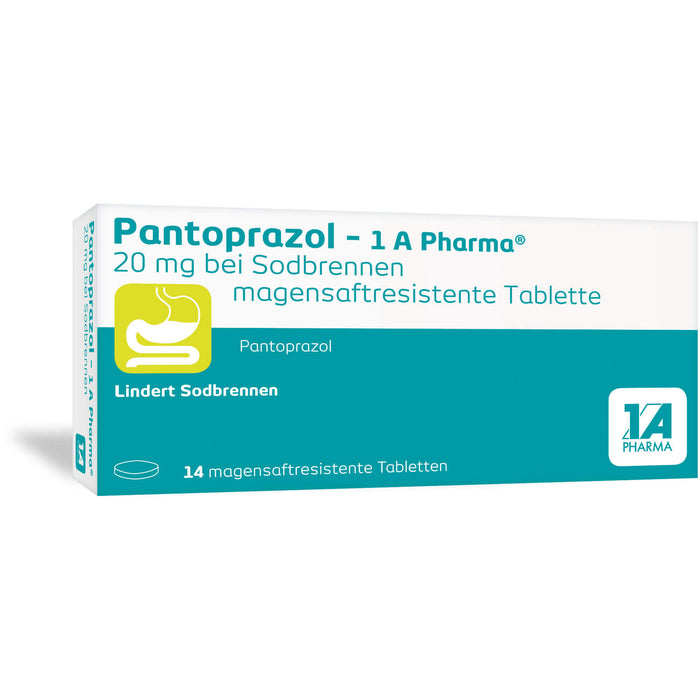 Pantoprazol - 1 A Pharma 20 mg Tabletten bei Sodbrennen, 14 pc Tablettes