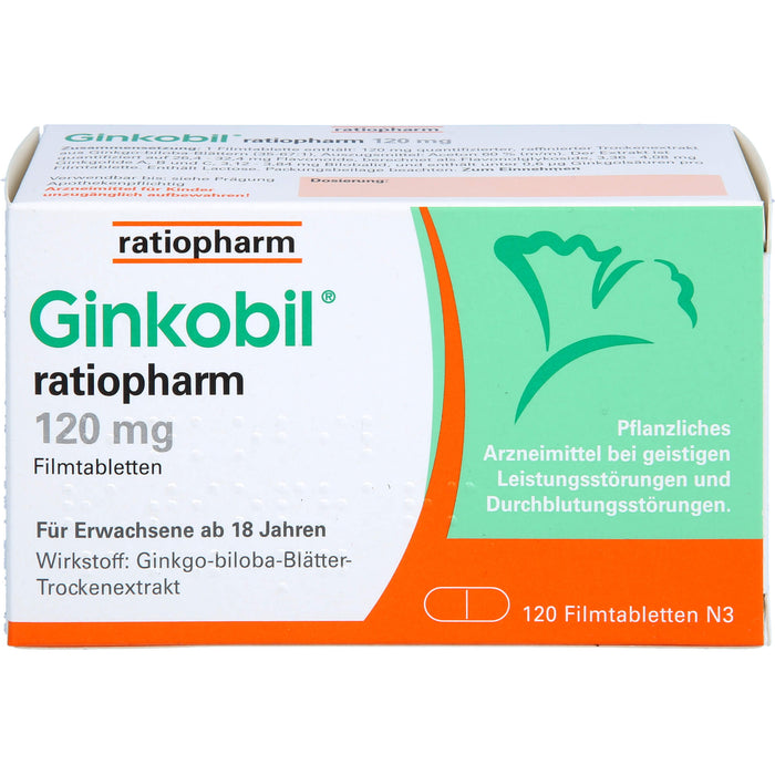 Ginkobil ratiopharm 120 mg Filmtabletten bei geistigen Leistungsstörungen und Durchblutungsstörungen, 120 pcs. Tablets