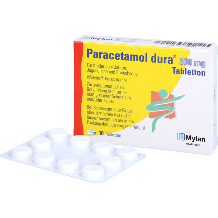 Paracetamol dura 500 mg Tabletten bei leichten bis mäßig starken Schmerzen und Fieber, 10 pc Tablettes