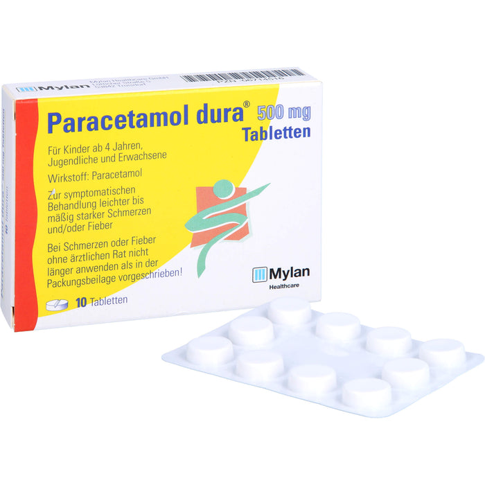 Paracetamol dura 500 mg Tabletten bei leichten bis mäßig starken Schmerzen und Fieber, 10 pcs. Tablets