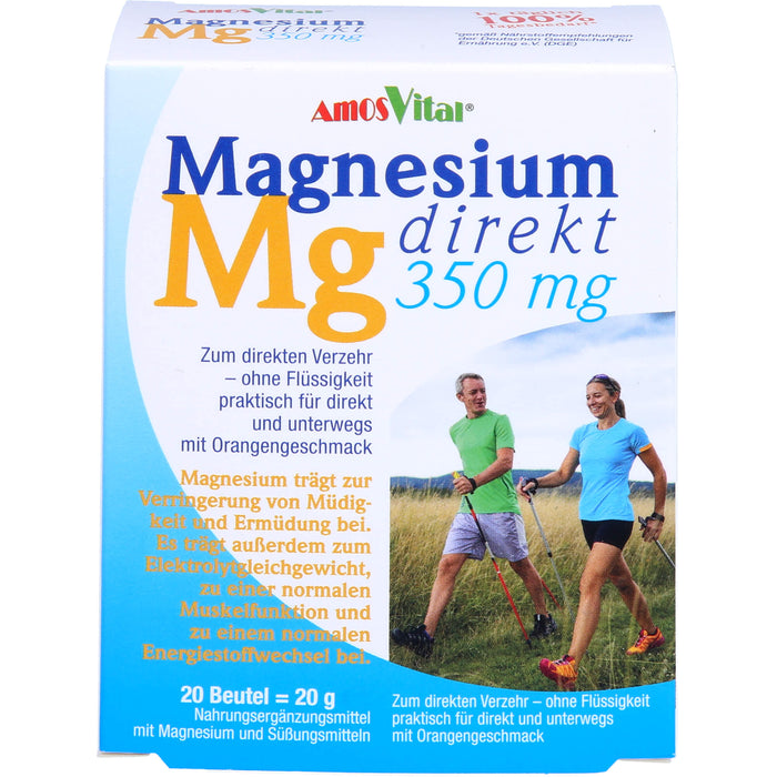 AmosVital Magnesium direkt 350 mg Granulat mit Orangengeschmack, 20 St. Beutel