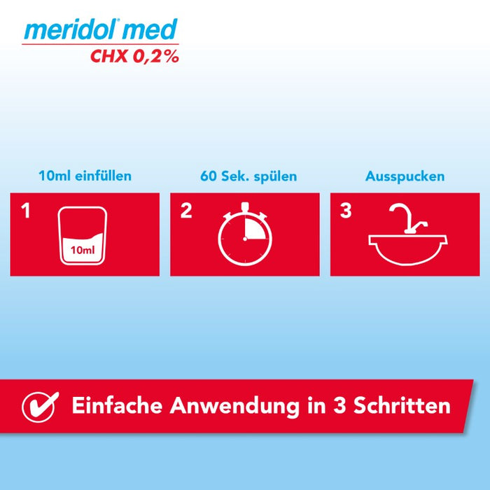 meridol med CHX 0,2% Antibakterielle Mundspülung mit Chlorhexidin zur Bekämpfung bakterieller Entzündungen in der Mundhöhle mit mildem Geschmack, 300 ml Lösung