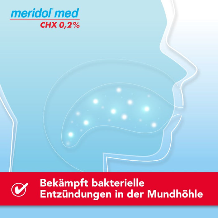 meridol med CHX 0,2% Antibakterielle Mundspülung mit Chlorhexidin zur Bekämpfung bakterieller Entzündungen in der Mundhöhle mit mildem Geschmack, 300 ml Solution