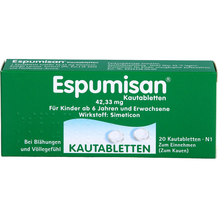 Espumisan 42,33 mg Kautabletten bei Blähungen und Völlegefühl, 20 pc Tablettes