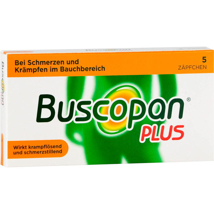 Buscopan plus 10 mg/800 mg Zäpfchen bei Schmerzen und Krämpfen im Bauchbereich, 5 pcs. Suppositories