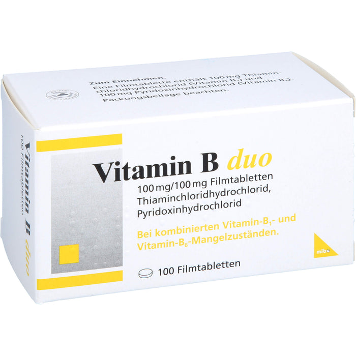 mibe Vitamin B duo Filmtabletten bei Mangel der Vitamine B1 und B6, 100 St. Tabletten