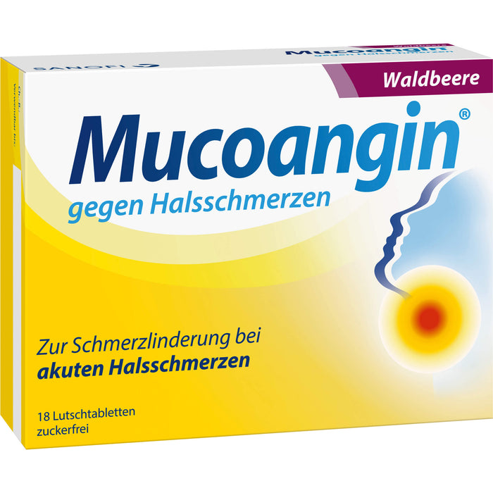 Mucoangin Waldbeere Lutschtabletten gegen Halsschmerzen, 18 pcs. Tablets