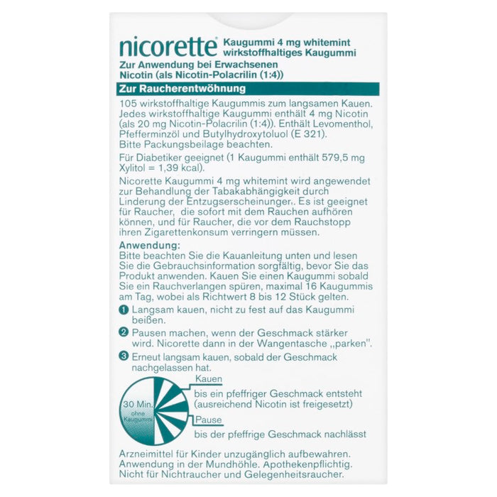 Nicorette whitemint 4 mg Kaugummi, 105 pc Gomme à mâcher