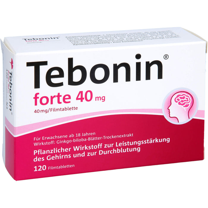 Tebonin forte 40 mg Filmtabletten zur Leistungsstärkung des Gehirns und zur Durchblutung, 120 pc Tablettes