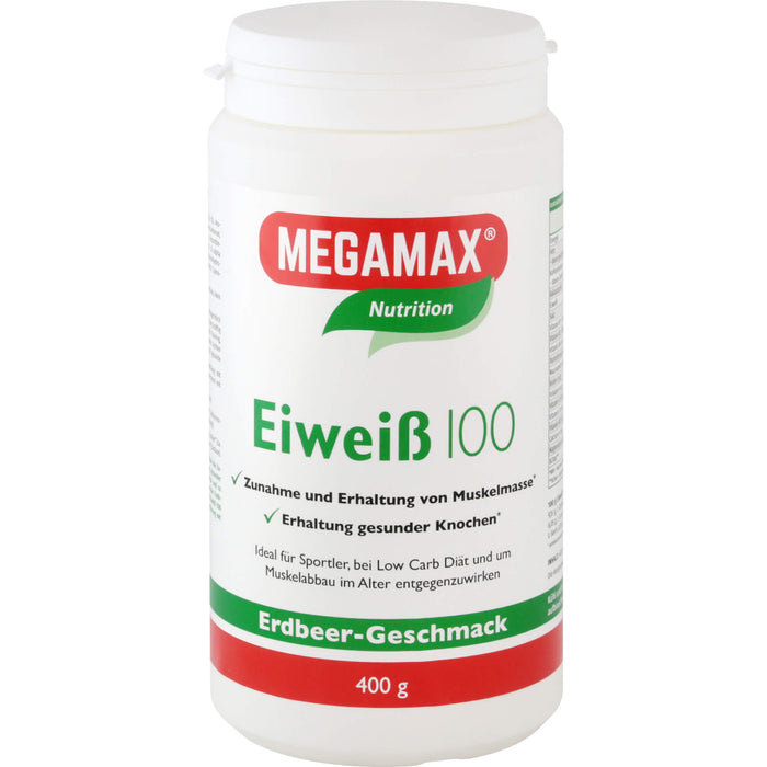 MEGAMAX Nutrition Eiweiß 100 Pulver Erdbeer-Geschmack, 400 g Poudre