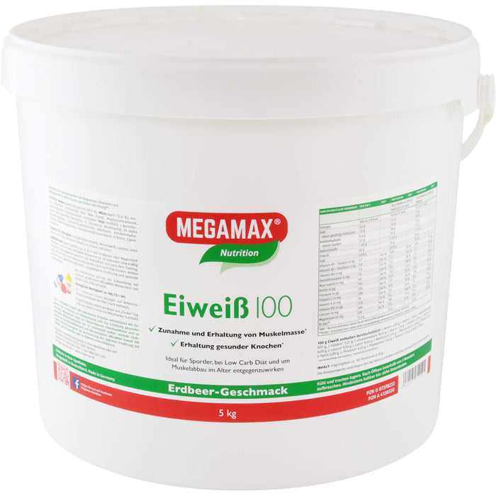 MEGAMAX Nutrition Eiweiß 100 Pulver Erdbeer-Geschmack, 5000 g Powder