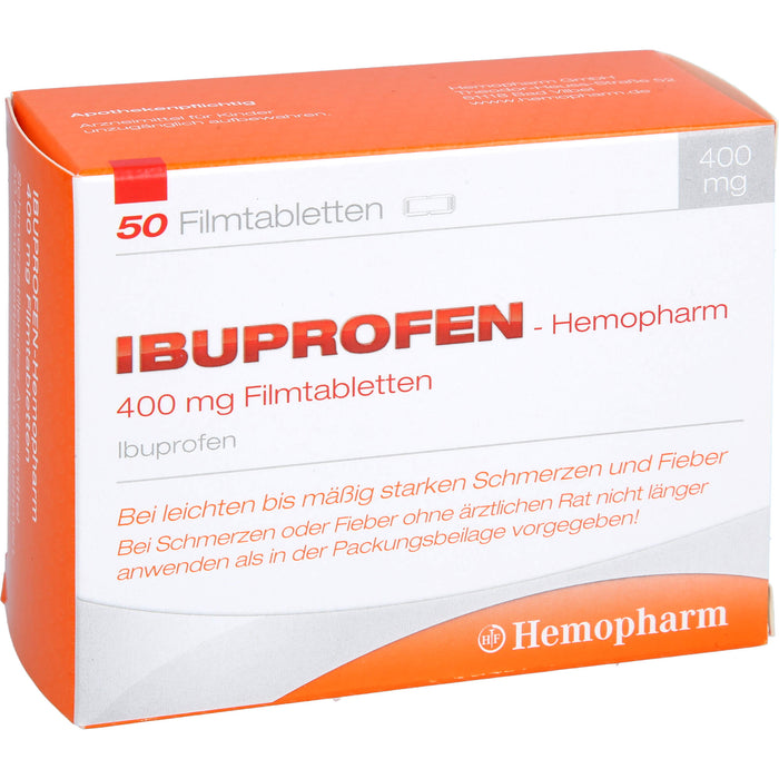 Ibuprofen-Hemopharm 400 mg Filmtabletten  bei leichten bis mäßig starken Schmerzen und Fieber, 50 pcs. Tablets