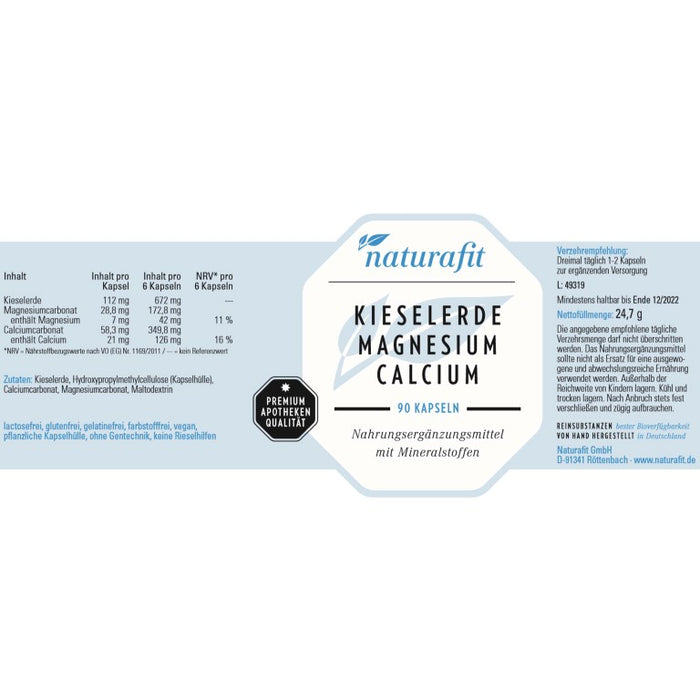 naturafit Kieselerde Magnesium Calcium Kapseln, 90 pc Capsules