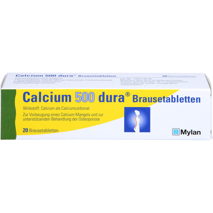 Calcium 500 dura Brausetabletten zur Vorbeugung eines Calciummangels und zur unterstützenden Behandlung von Osteoporose, 20 pc Tablettes