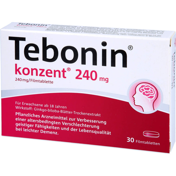 Tebonin konzent 240 mg Filmtabletten zur Verbesserung einer altersbedingten Verschlechterung geistiger Fähigkeiten und der Lebensqualität bei leichter Demenz, 30 pc Tablettes