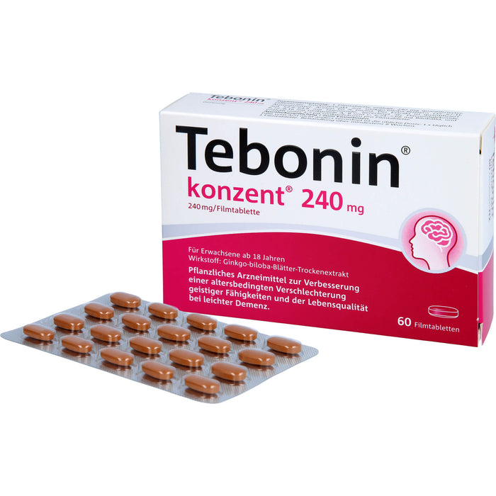 Tebonin konzent 240 mg Filmtabletten zur Verbesserung einer altersbedingten Verschlechterung geistiger Fähigkeiten und der Lebensqualität bei leichter Demenz, 60 pcs. Tablets