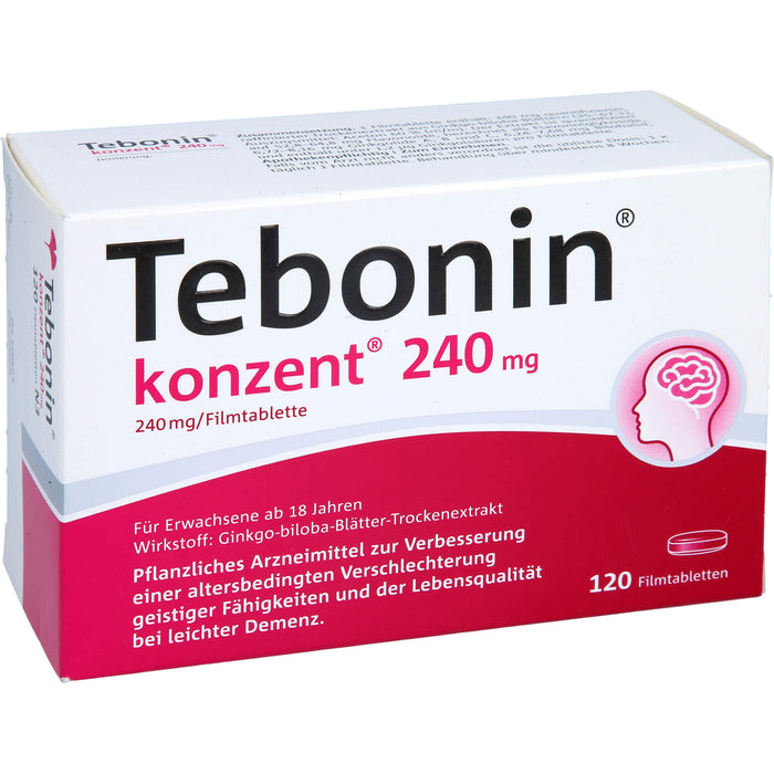 Tebonin konzent 240 mg Filmtabletten zur Verbesserung einer altersbedingten Verschlechterung geistiger Fähigkeiten und der Lebensqualität bei leichter Demenz, 120 St. Tabletten