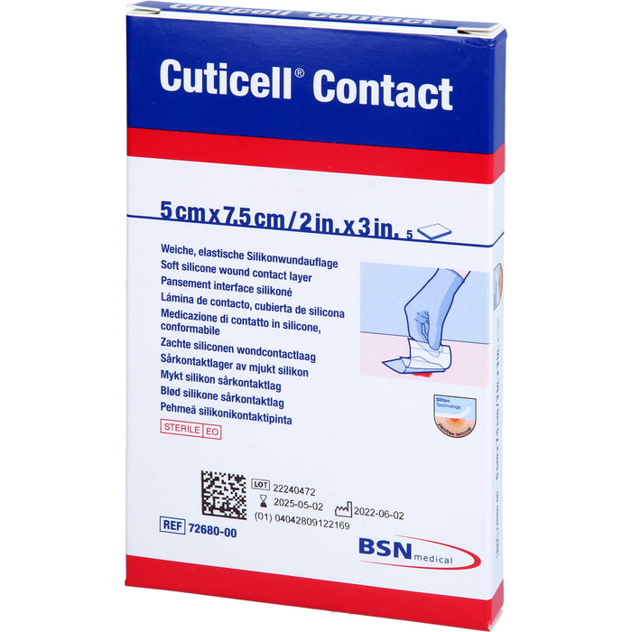 Cuticell Contact 5 cm x 7,5 cm weiche elastische Silikonauflage, 5 pc Pansements