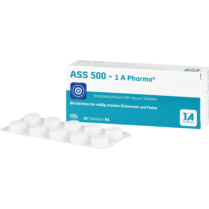 ASS 500 - 1 A Pharma Tabletten bei Schmerzen und Fieber, 30 St. Tabletten