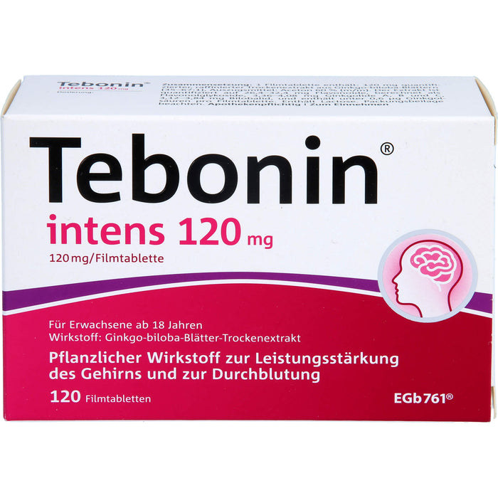 Tebonin intens 120 mg Filmtabletten zur Leistungsstärkung des Gehirns und zur Durchblutung, 120 pc Tablettes