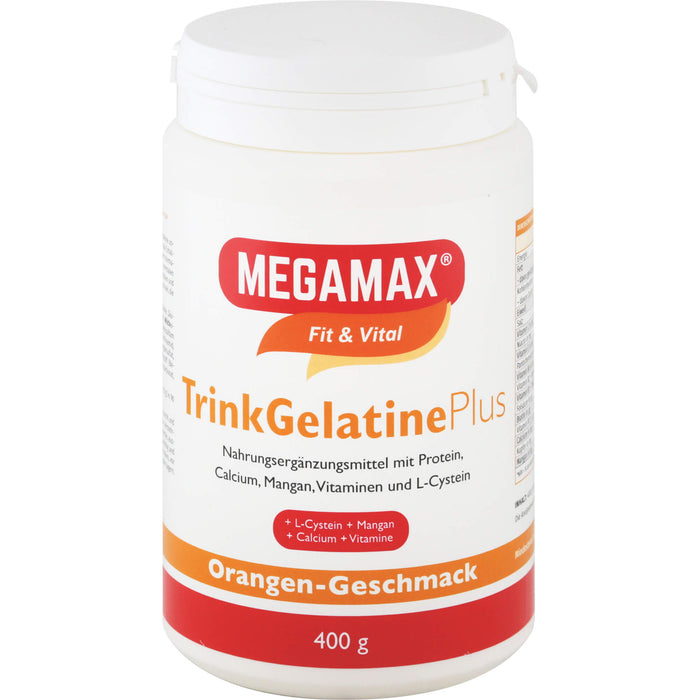 MEGAMAX Trinkgelatine plus Pulver Orangen-Geschmack, 400 g Powder