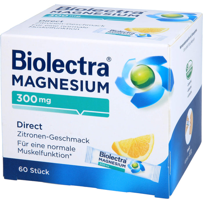 Biolectra Magnesium 300 mg direct Zitronengeschmack Pellets in Sticks, 60 pcs. Sachets