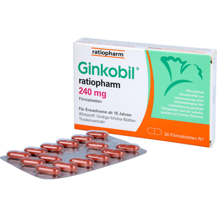 Ginkobil ratiopharm 240 mg Filmtabletten bei altersbedingter Verschlechterung geistiger Fähigkeiten, 30 St. Tabletten