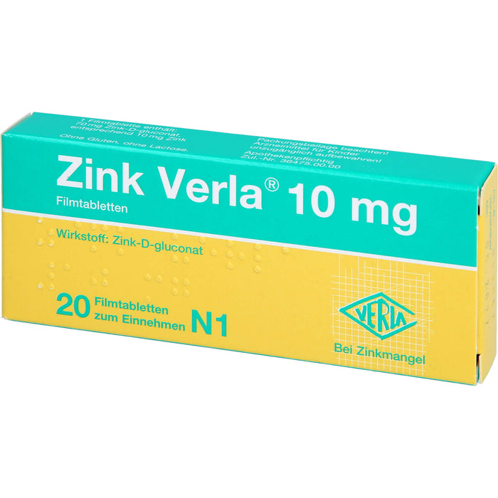 Zink Verla 10 mg Filmtabletten, 20 pc Tablettes