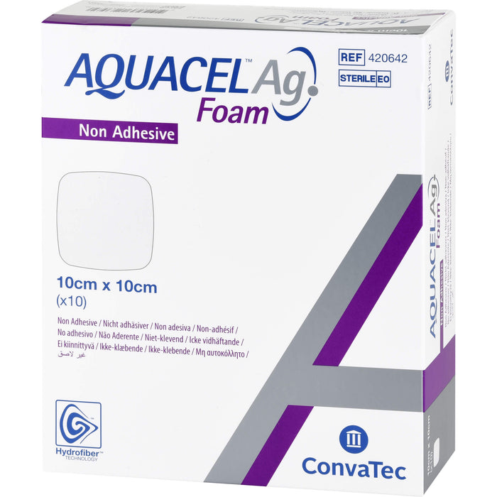 AQUACEL Ag Foam 10 cm x 10 cm nicht adhäsiver Schaumverband, 10 St. Wundauflagen