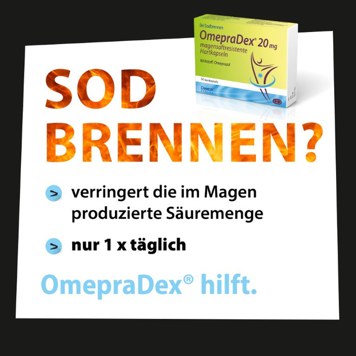 OmepraDex 20 mg Kapseln bei Sodbrennen, 14 pc Capsules