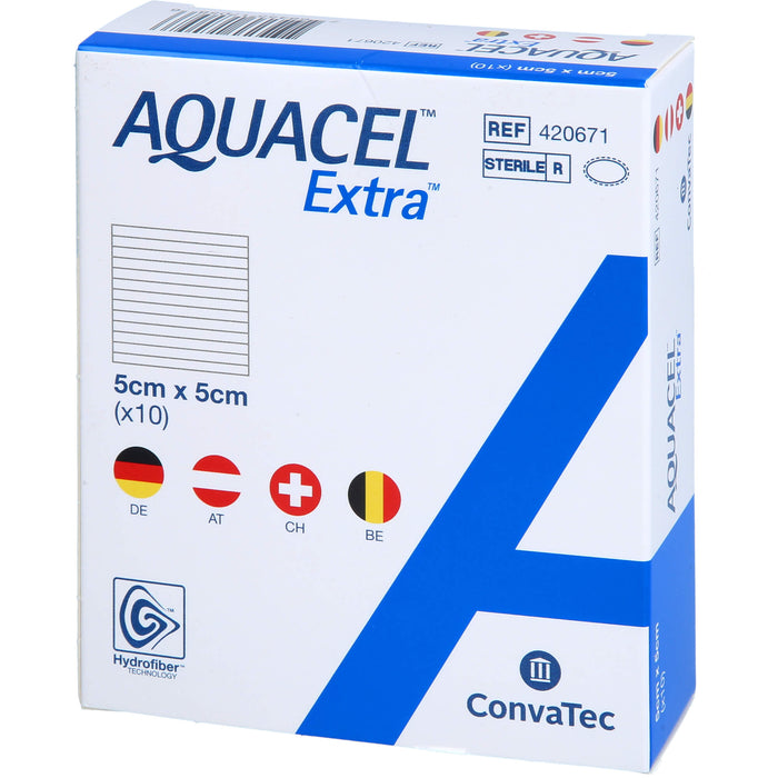 AQUACEL Extra 5 cm x 5 cm Verband mit verstärkenden Fasern, 10 pcs. Compresses