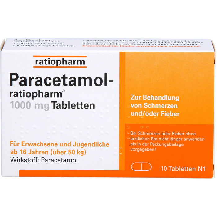 Paracetamol-ratiopharm 1000 mg Tabletten, 10 St. Tabletten