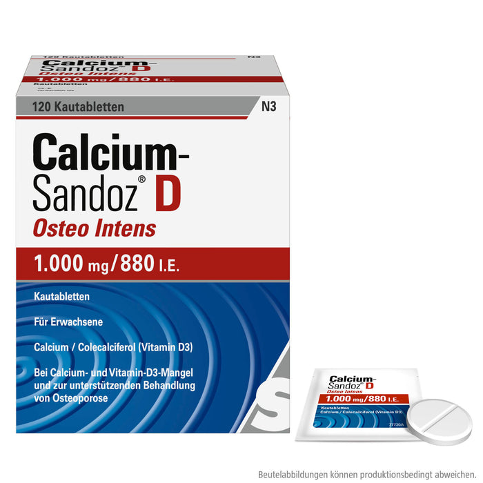 Calcium-Sandoz D Osteo Intens 1000 mg/880 I.E. Kautabletten, 120 pc Tablettes