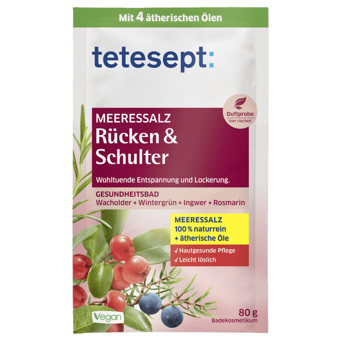 tetesept Meeressalz Rücken & Schulter Gesundheitsbad wohltuend bei Rücken-, Schulter- und Nackenbeschwerden, 80 g Sel