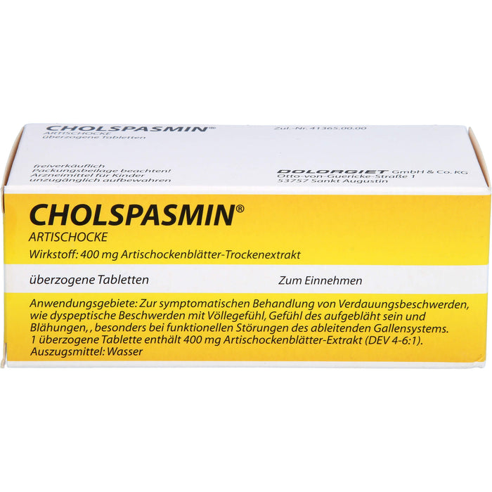 CHOLSPASMIN Artischocke Tabletten, 50 pcs. Tablets