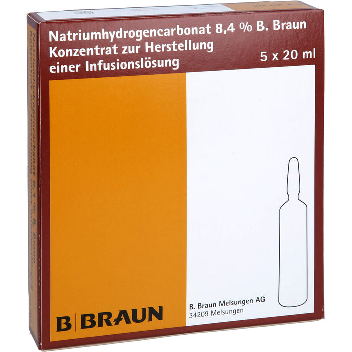 Natriumhydrogencarbonat 8,4% B. Braun, Konzentrat zur Herstellung einer Infusionslösung, Amp. 20 ml, 5X20 ml IFK