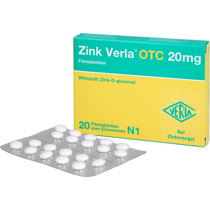 Zink Verla OTC 20 mg Filmtabletten, 20 pc Tablettes