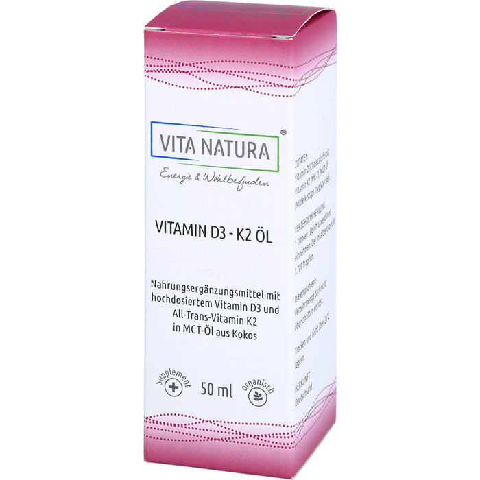 Vita Natura Vitamin D3 1000 I.E + K2 20 µg Tropfen, 50 ml Solution