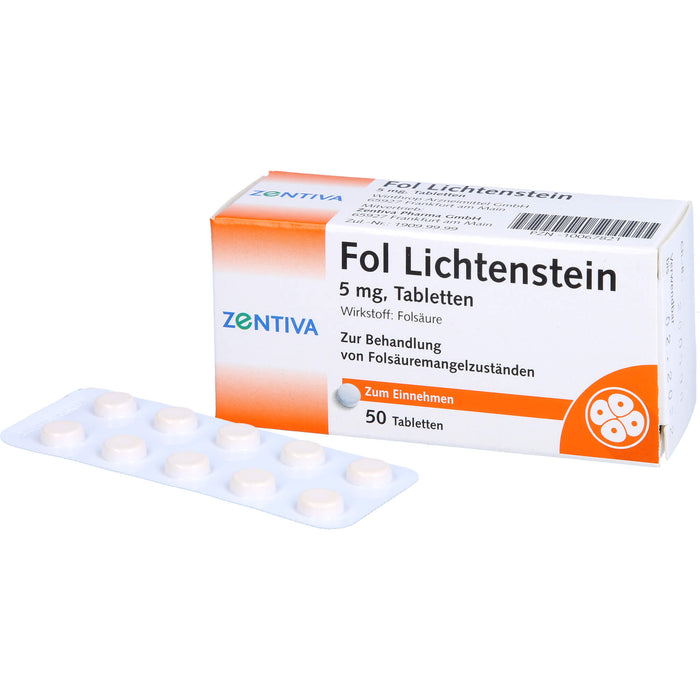 Fol Lichtenstein 5 mg Tabletten zur Behandlung von Folsäuremängelzuständen, 50 pc Tablettes