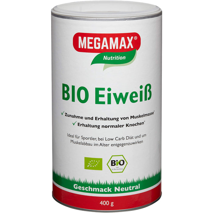 MEGAMAX Nutrition Bio Eiweiß Pulver Geschmack Neutral, 400 g Poudre