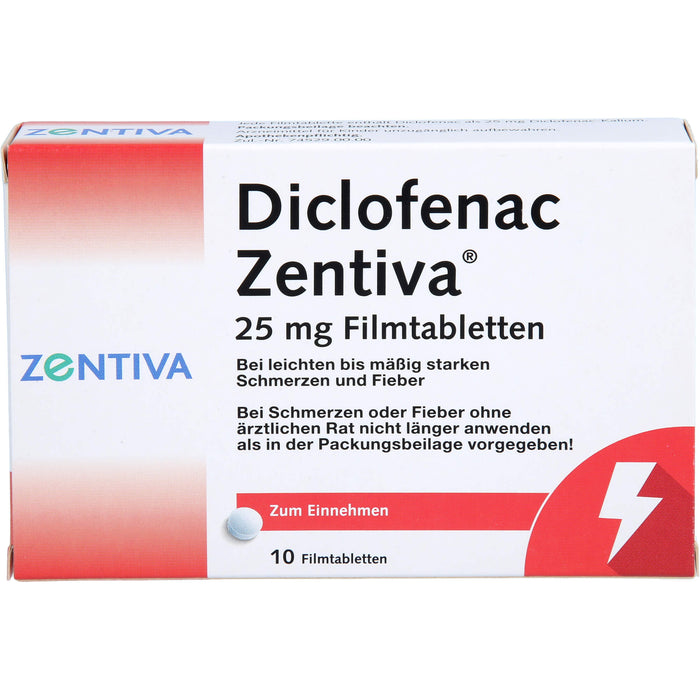 Diclofenac Zentiva 25 mg Filmtabletten bei Schmerzen und Fieber, 10 St. Tabletten