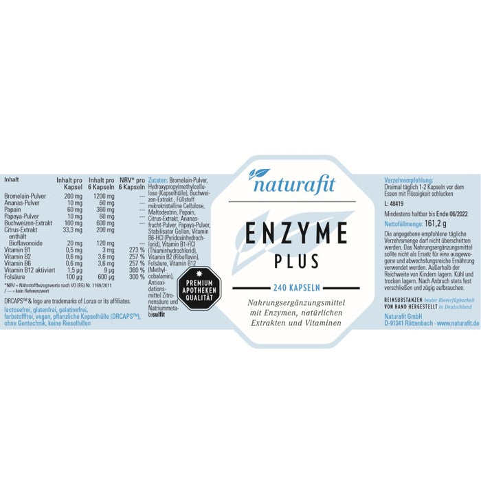 naturafit Enzyme Plus Kapseln, 240 pcs. Capsules